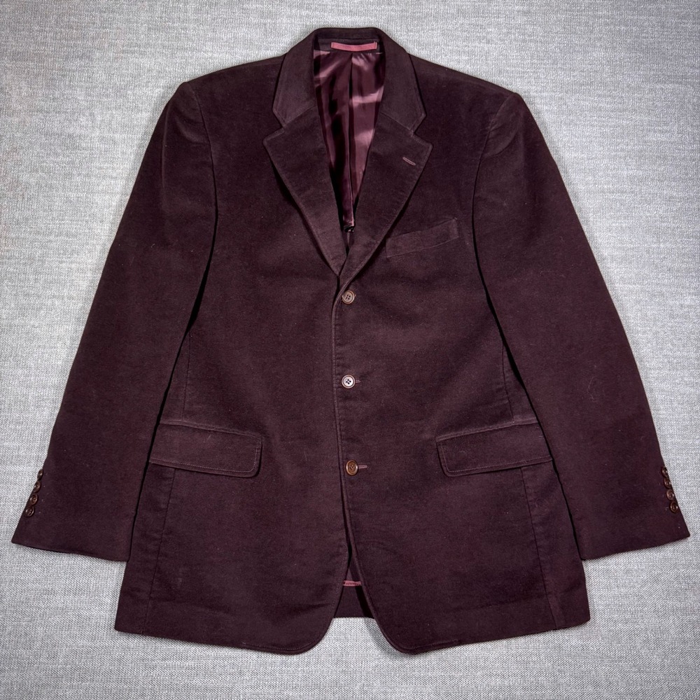 Magee Mens Burgundy Soft Brushed Cotton 3 Button Blazer Jacket 44R Plum Velvet
